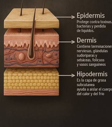 Las tres capas de la piel: epidermis, dermis e hipodermis